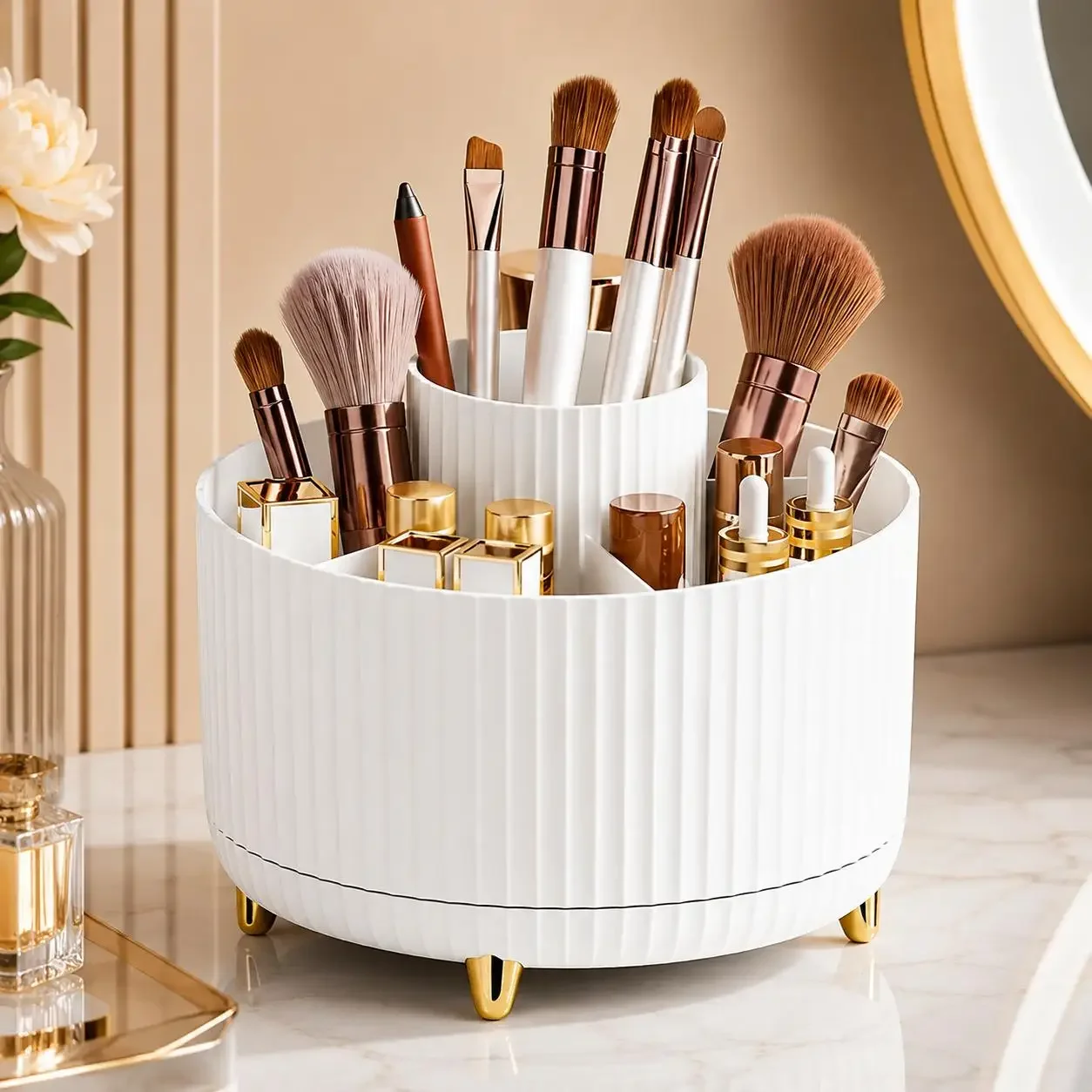 360도 회전 메이크업 정리함 고급 스트라이프 화장품  - Luxury Skincare Box 리뷰 및 가격